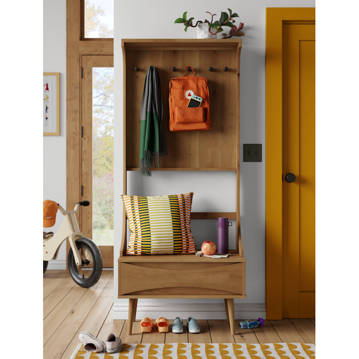 Corrigan Studio® Malena Pine Solid Wood Hall Tree with Bench and Shoe